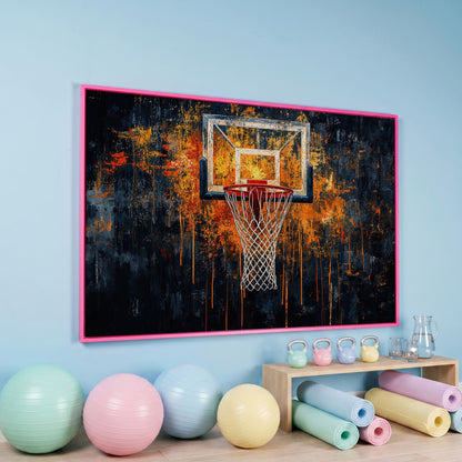 Basketball Abstract Canvas for Teen Rooms in pink floating frame