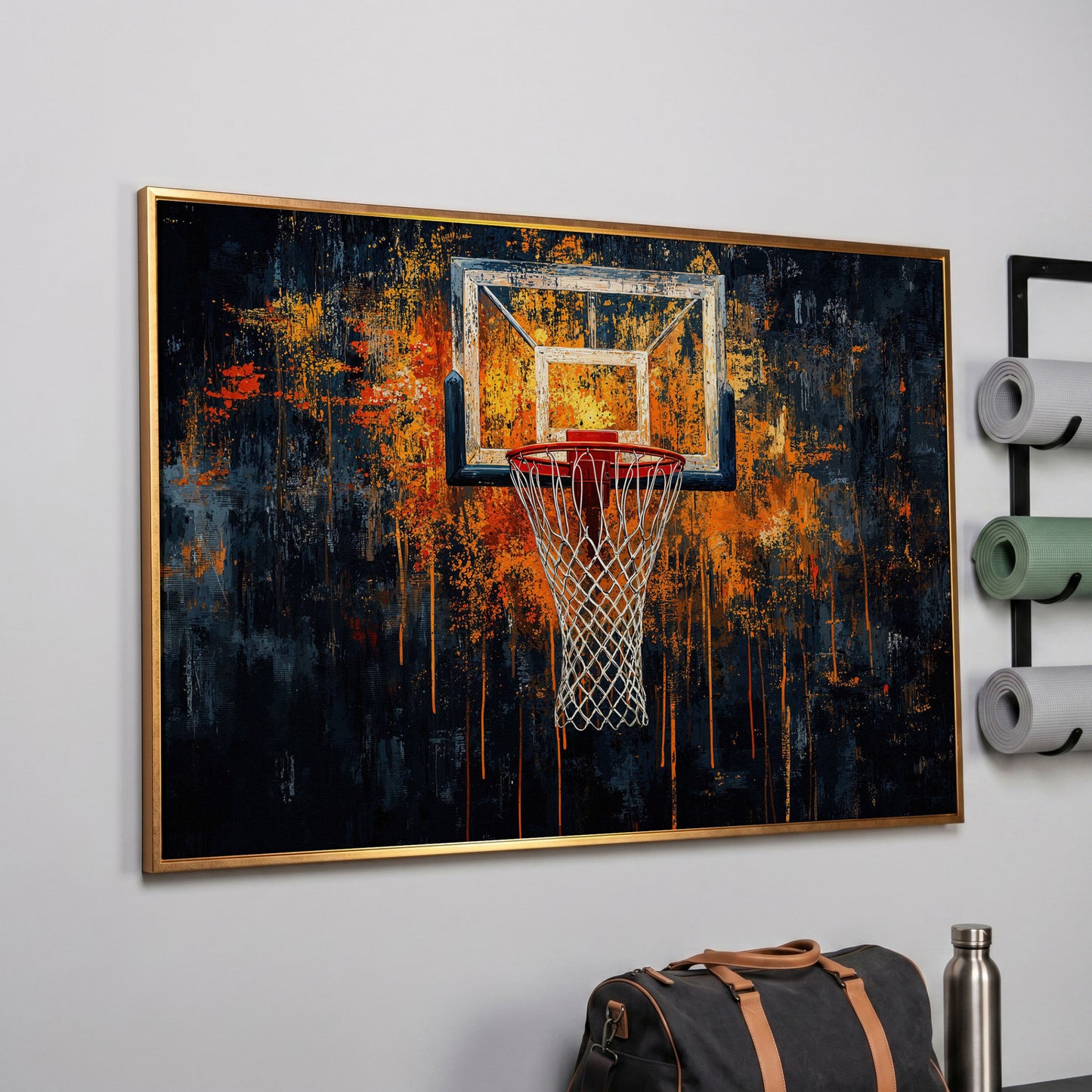Basketball Abstract Canvas for Teen Rooms in rose gold floating frame