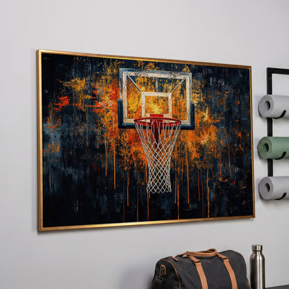 Basketball Abstract Canvas for Teen Rooms in rose gold floating frame