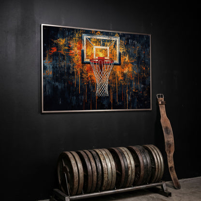 Basketball Abstract Canvas for Teen Rooms in silver floating frame