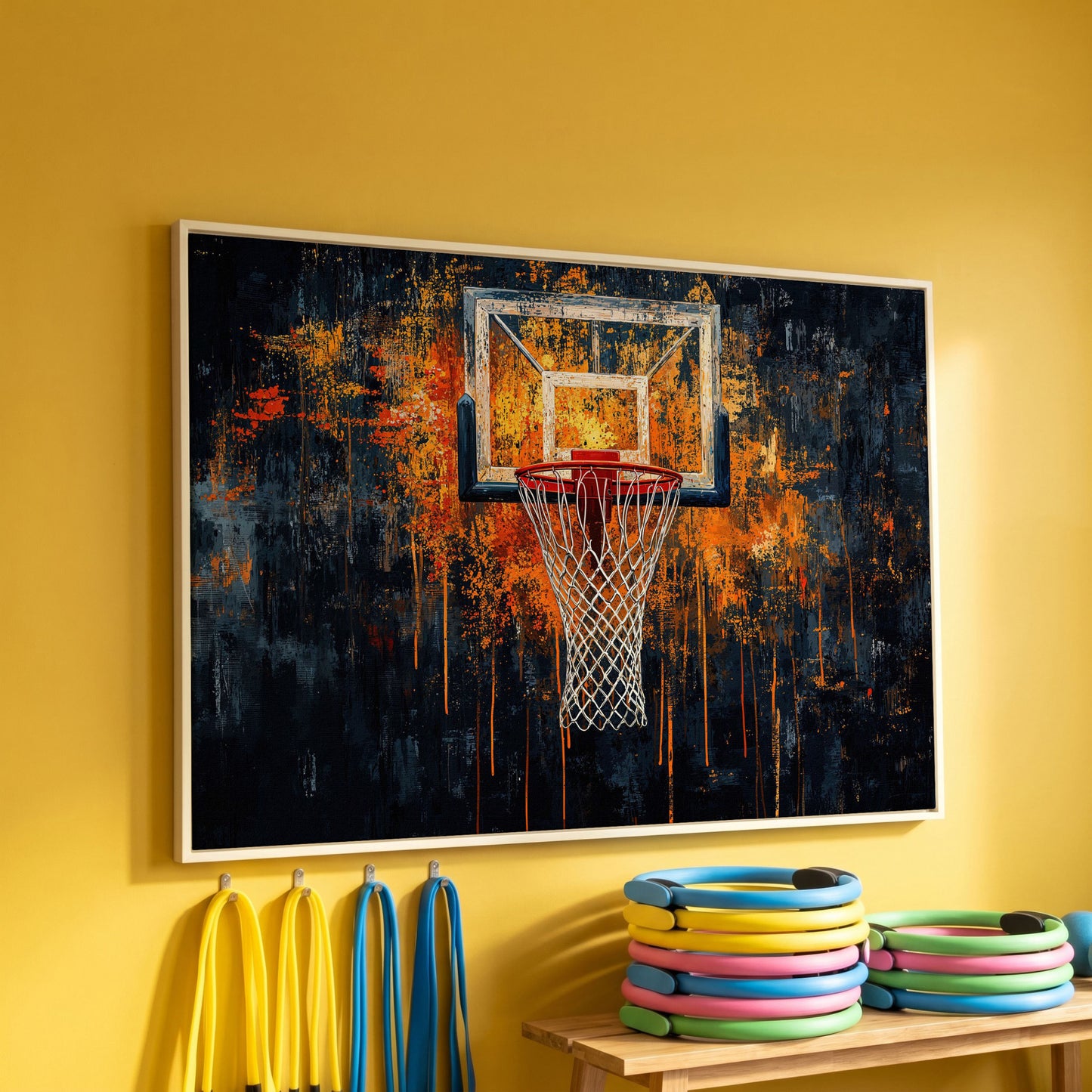 Basketball Abstract Canvas for Teen Rooms in white floating frame