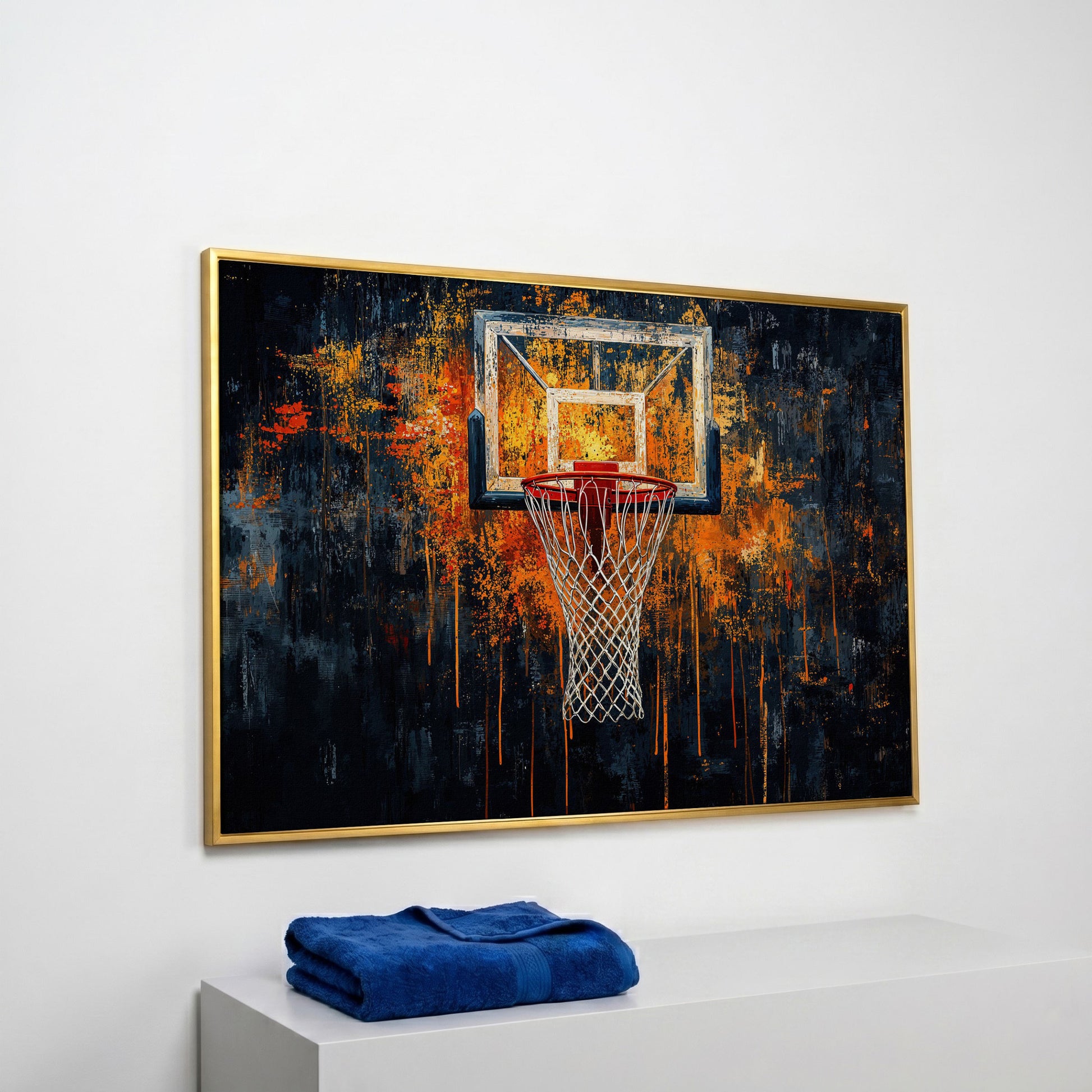 Basketball Abstract Canvas for Teen Rooms in yellow gold floating frame