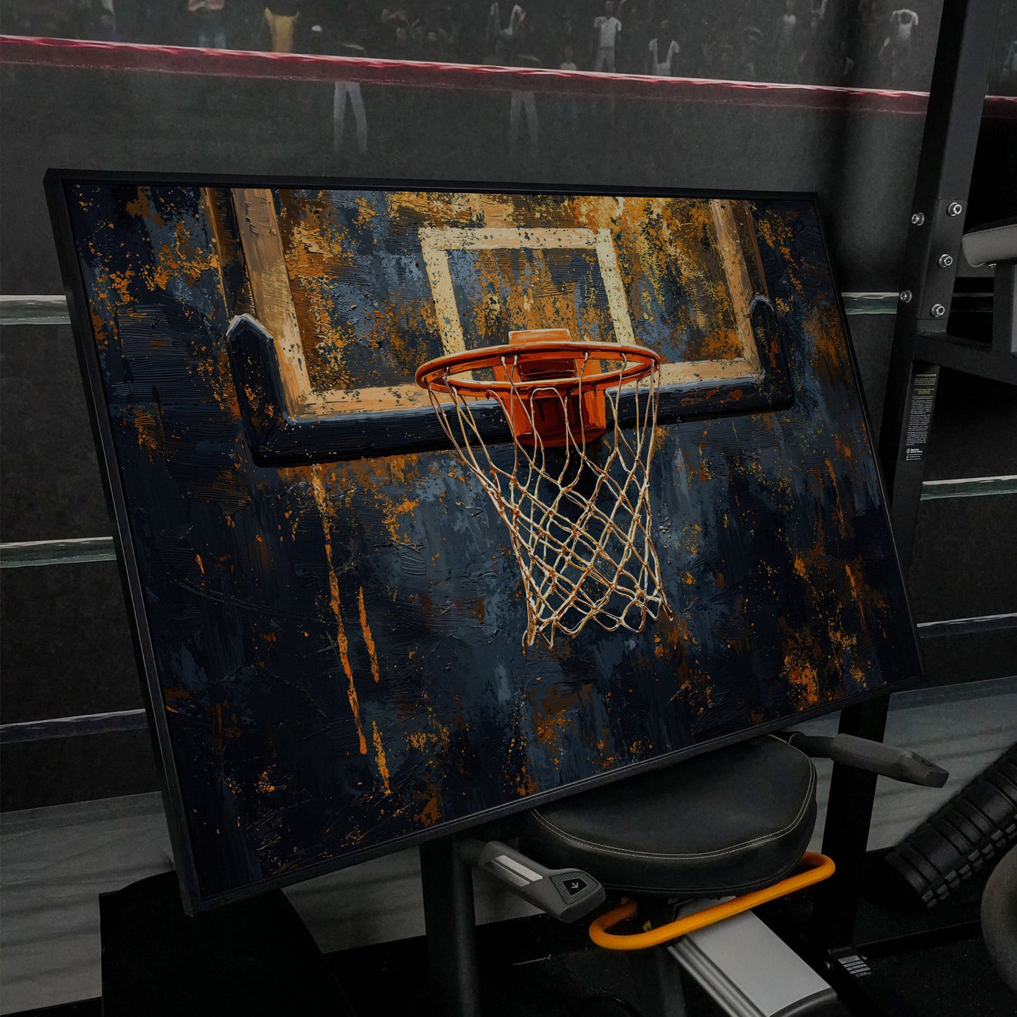 Basketball Hoop from Below Canvas Print in black floating frame