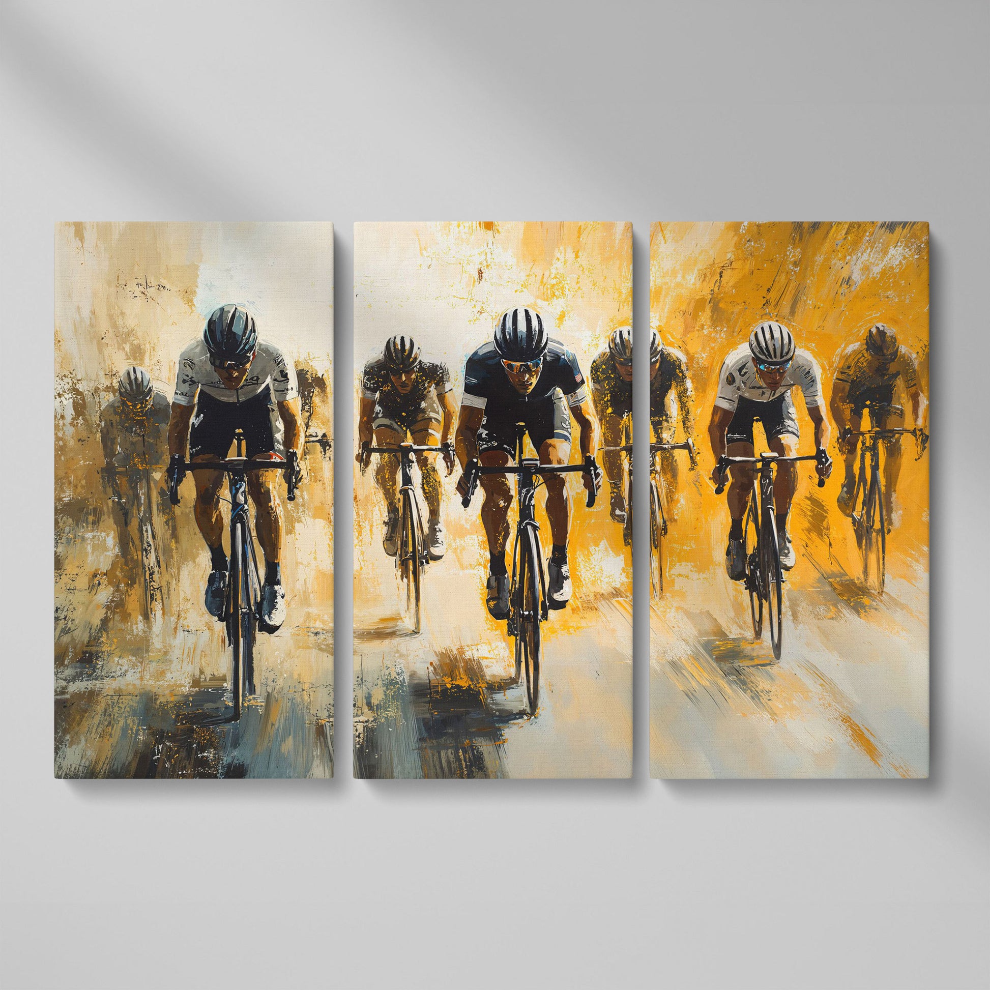 Dynamic Cyclists Racing Canvas Print as 3-panel split version