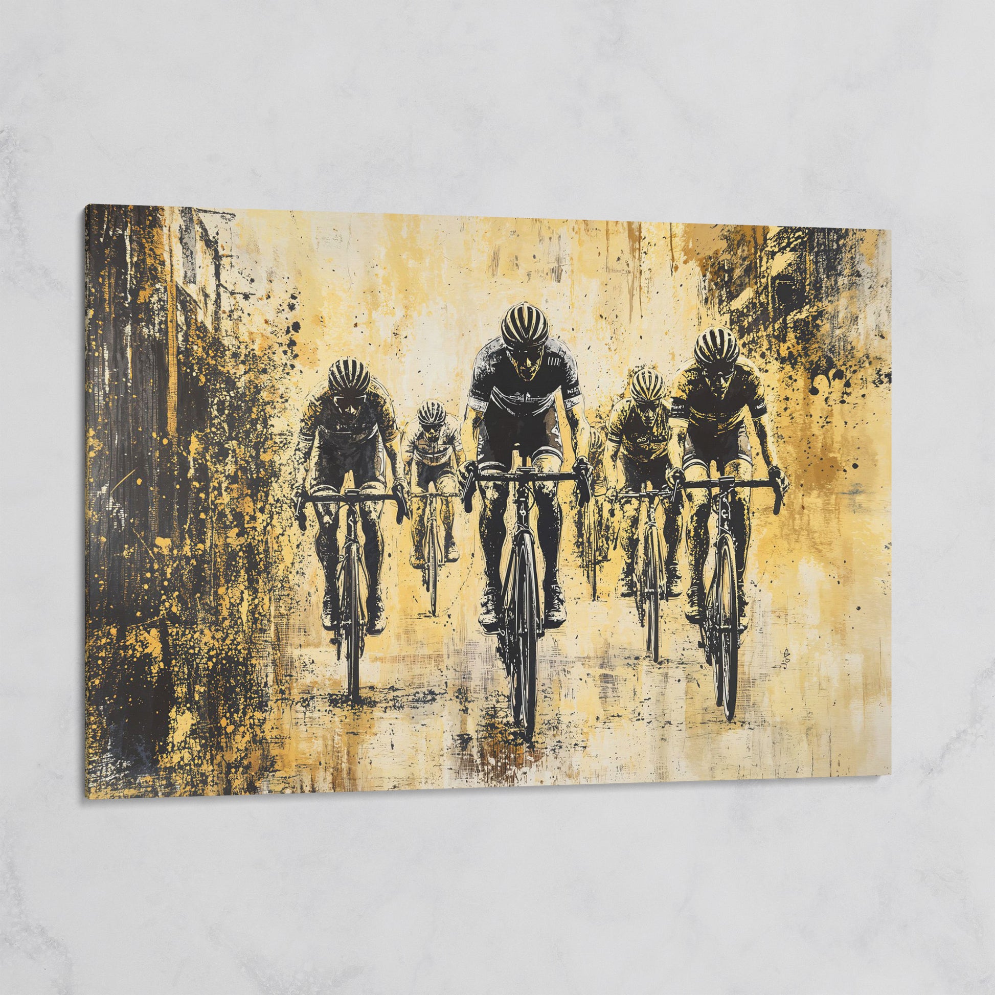 Abstract Cyclists Racing Canvas Print on gallery wrap