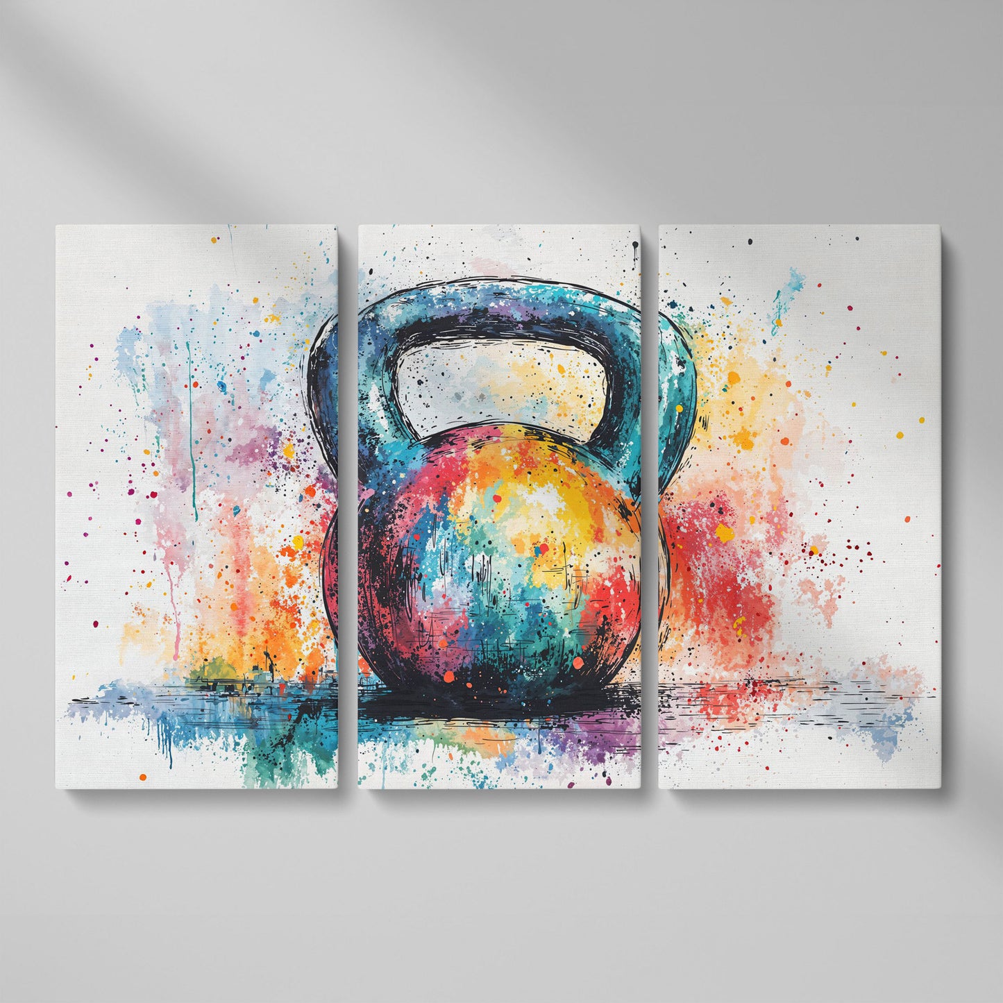 Colorful Kettlebell Abstract Canvas as 3-panel split version