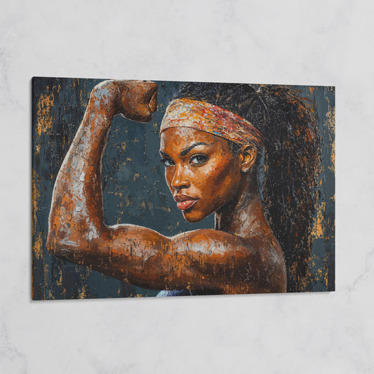 Woman Flexing Portrait Canvas. Burnt Sienna & Charcoal on gallery wrap