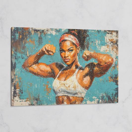 Powerful Black Woman Canvas Print for Gym Motivation on gallery wrap