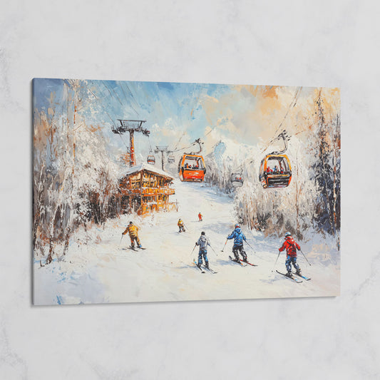 Snowy Mountain Skiing Canvas on gallery wrap