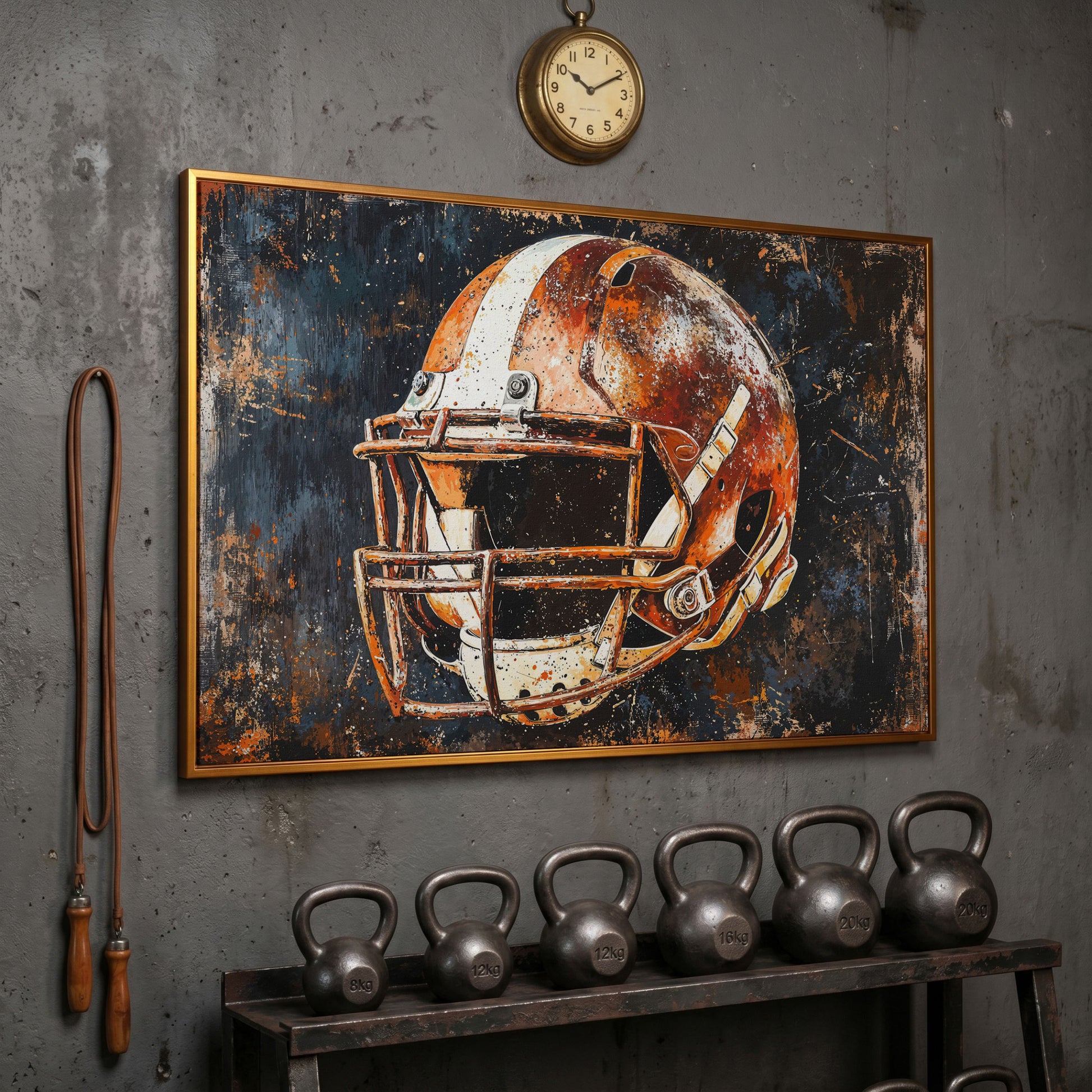 Football Helmet Abstract Canvas in antique gold floating frame