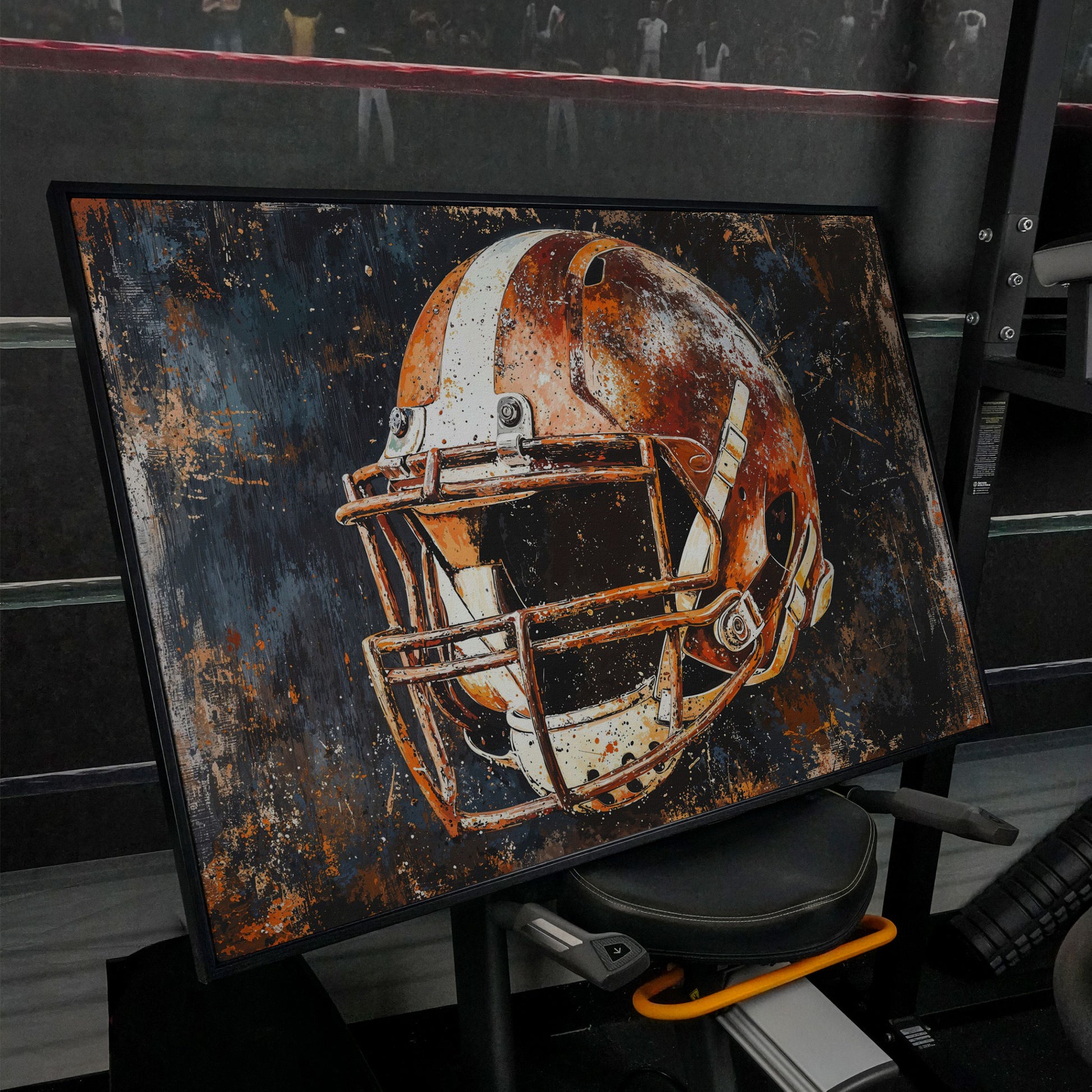 Football Helmet Abstract Canvas in black floating frame