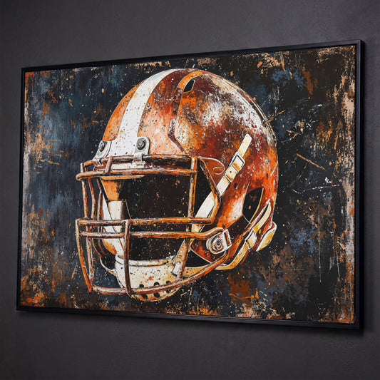 Football Helmet Abstract Canvas shown in black floating frame