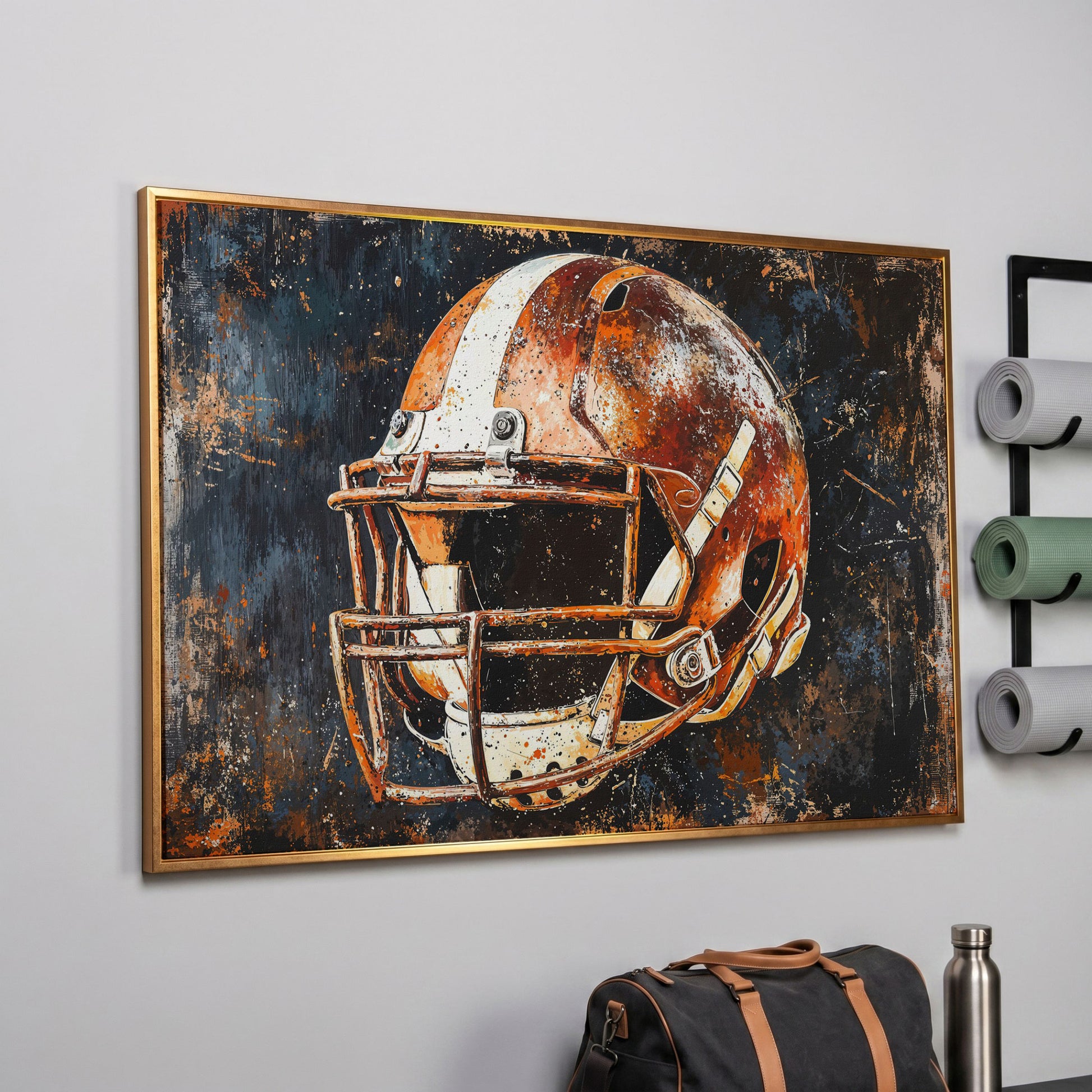Football Helmet Abstract Canvas in rose gold floating frame