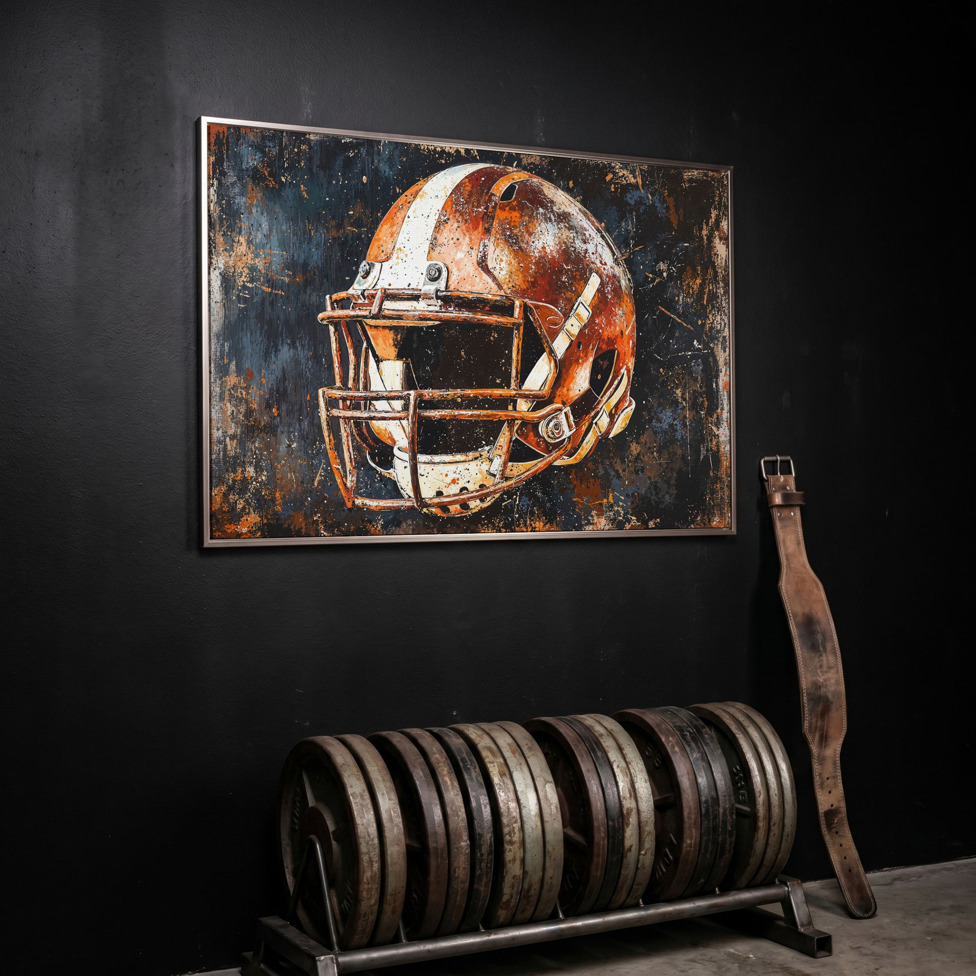 Football Helmet Abstract Canvas in silver floating frame
