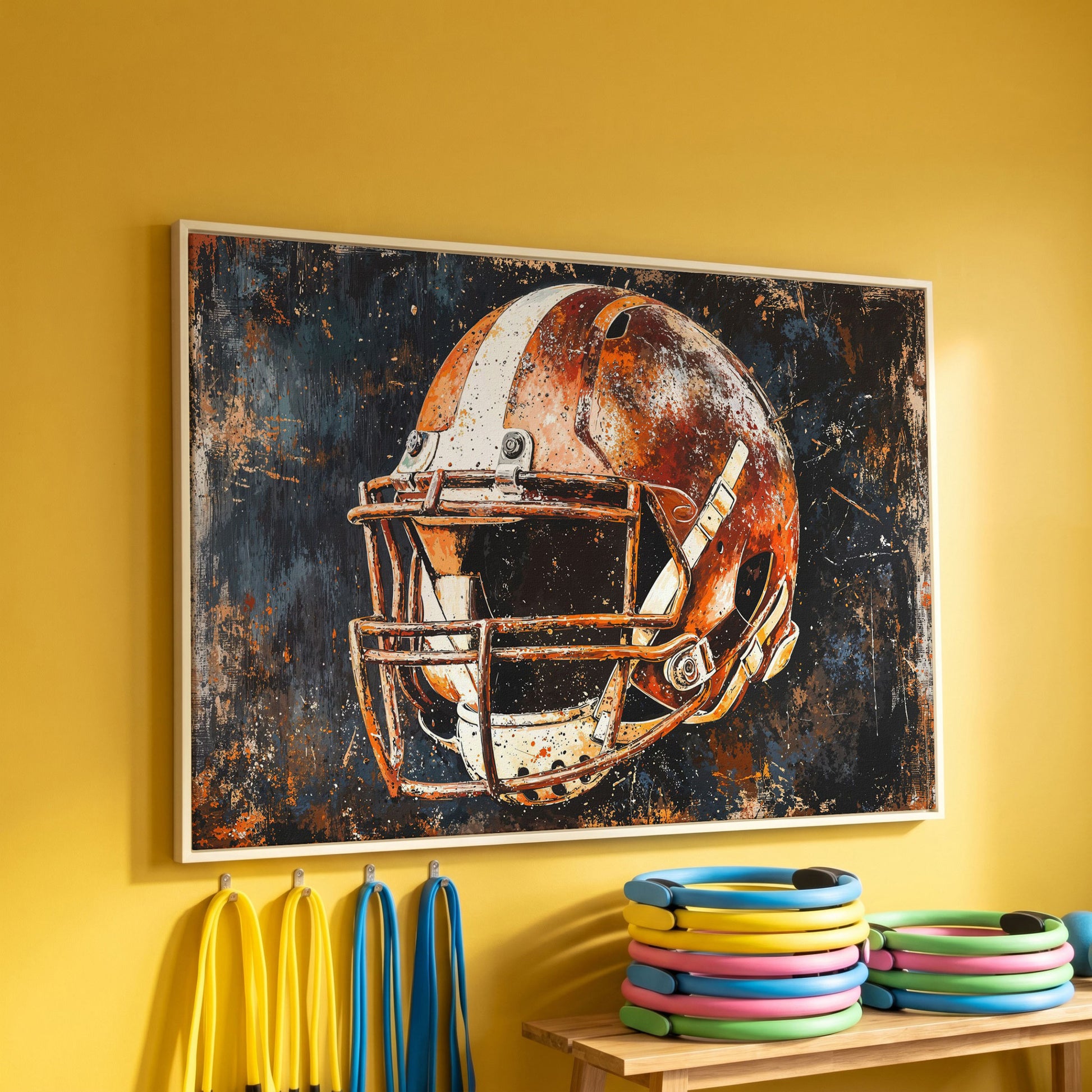 Football Helmet Abstract Canvas in white floating frame