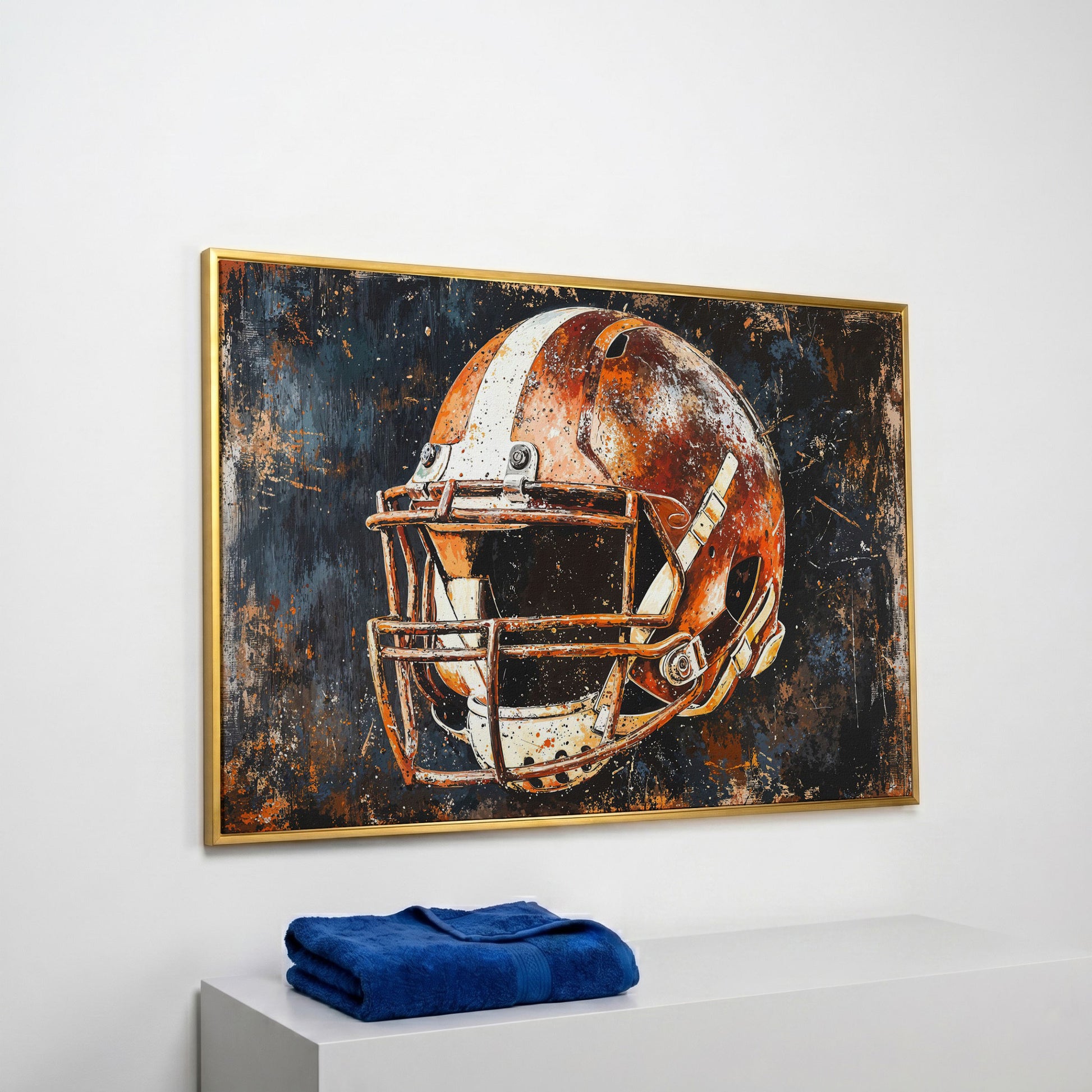 Football Helmet Abstract Canvas in yellow gold floating frame