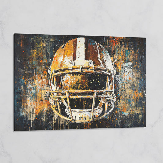 Abstract Football Helmet Canvas in Sienna and Charcoal on gallery wrap