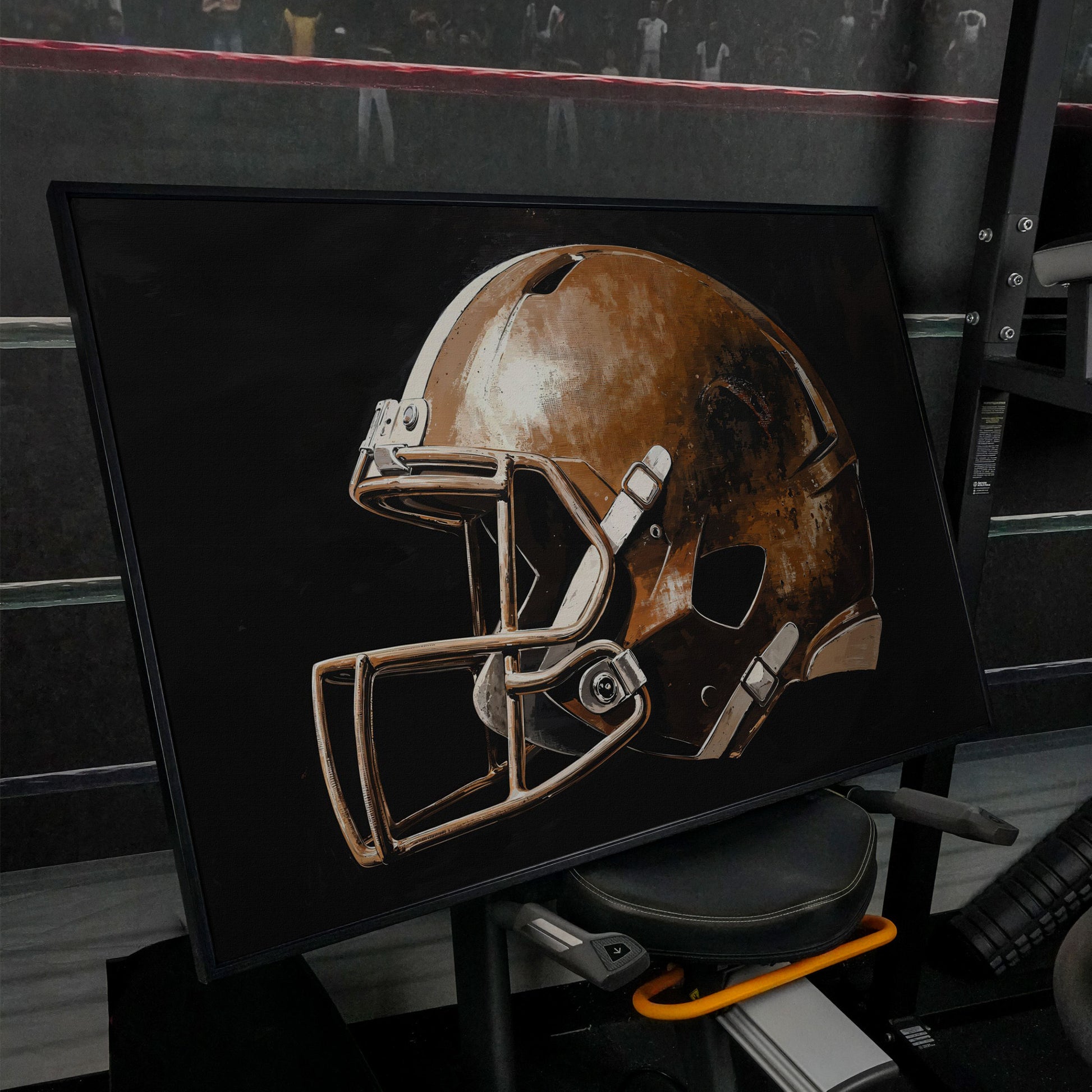 Vintage Football Helmet Canvas Print in black floating frame