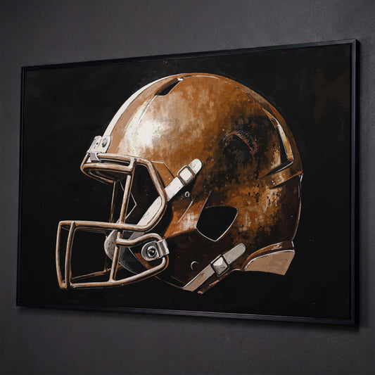 Vintage Football Helmet Canvas Print shown in black floating frame