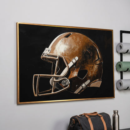 Vintage Football Helmet Canvas Print in rose gold floating frame