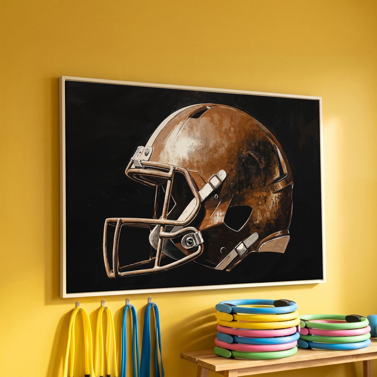 Vintage Football Helmet Canvas Print in white floating frame