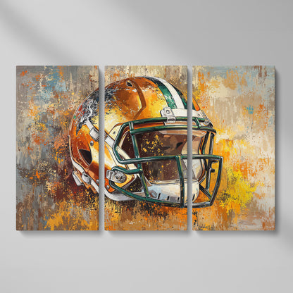 Vibrant Football Helmet Pop Art Canvas as 3-panel split version