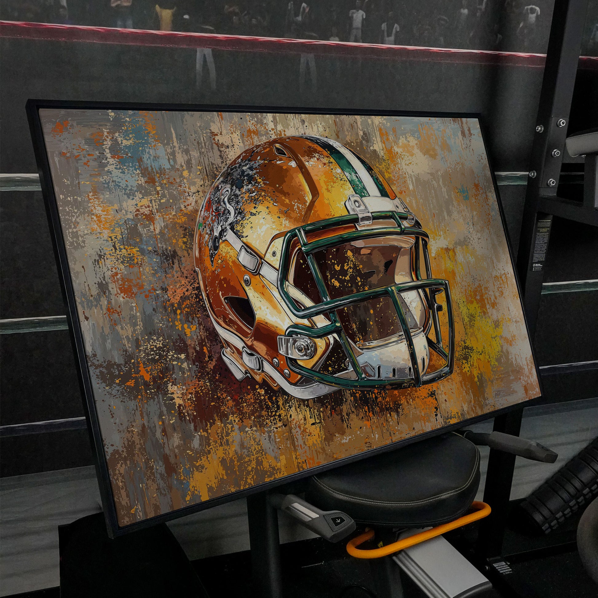 Vibrant Football Helmet Pop Art Canvas in black floating frame