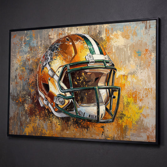 Vibrant Football Helmet Pop Art Canvas shown in black floating frame