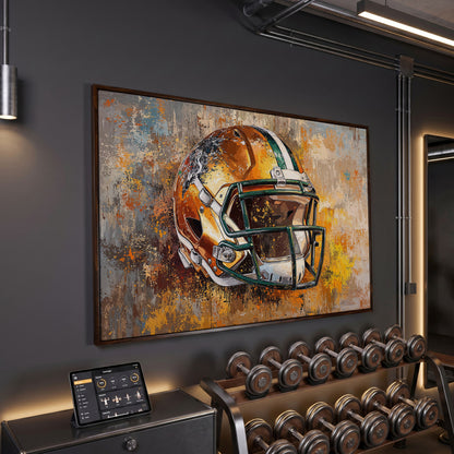 Vibrant Football Helmet Pop Art Canvas in dark walnut floating frame