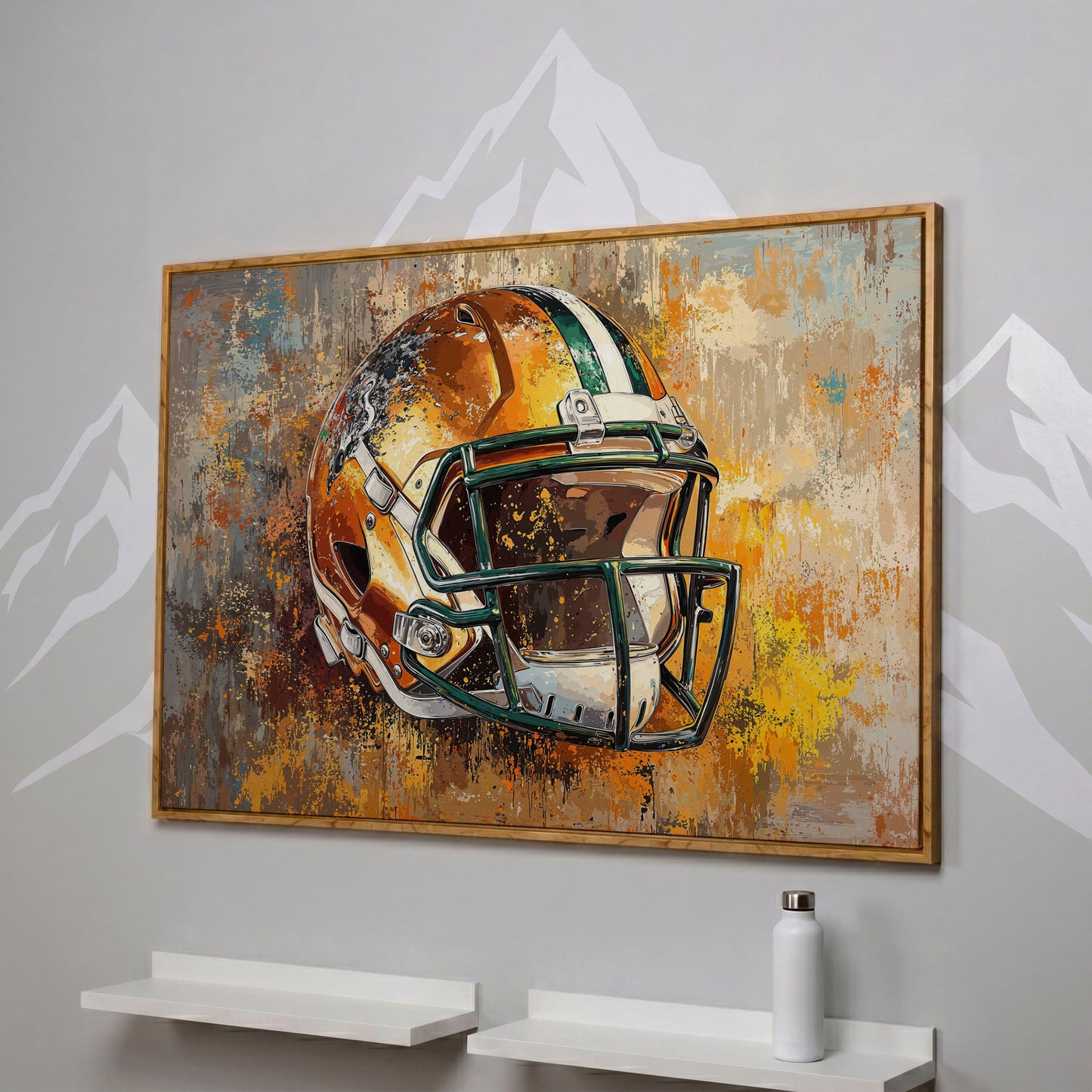 Vibrant Football Helmet Pop Art Canvas in white oak floating frame