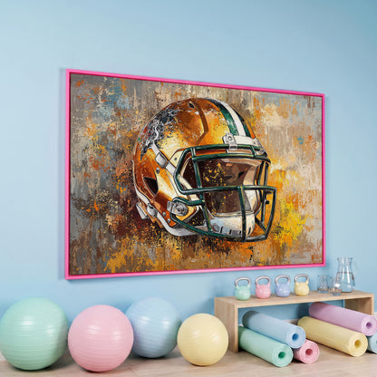Vibrant Football Helmet Pop Art Canvas in pink floating frame
