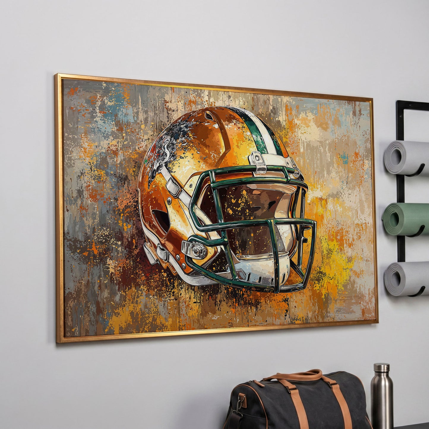 Vibrant Football Helmet Pop Art Canvas in rose gold floating frame