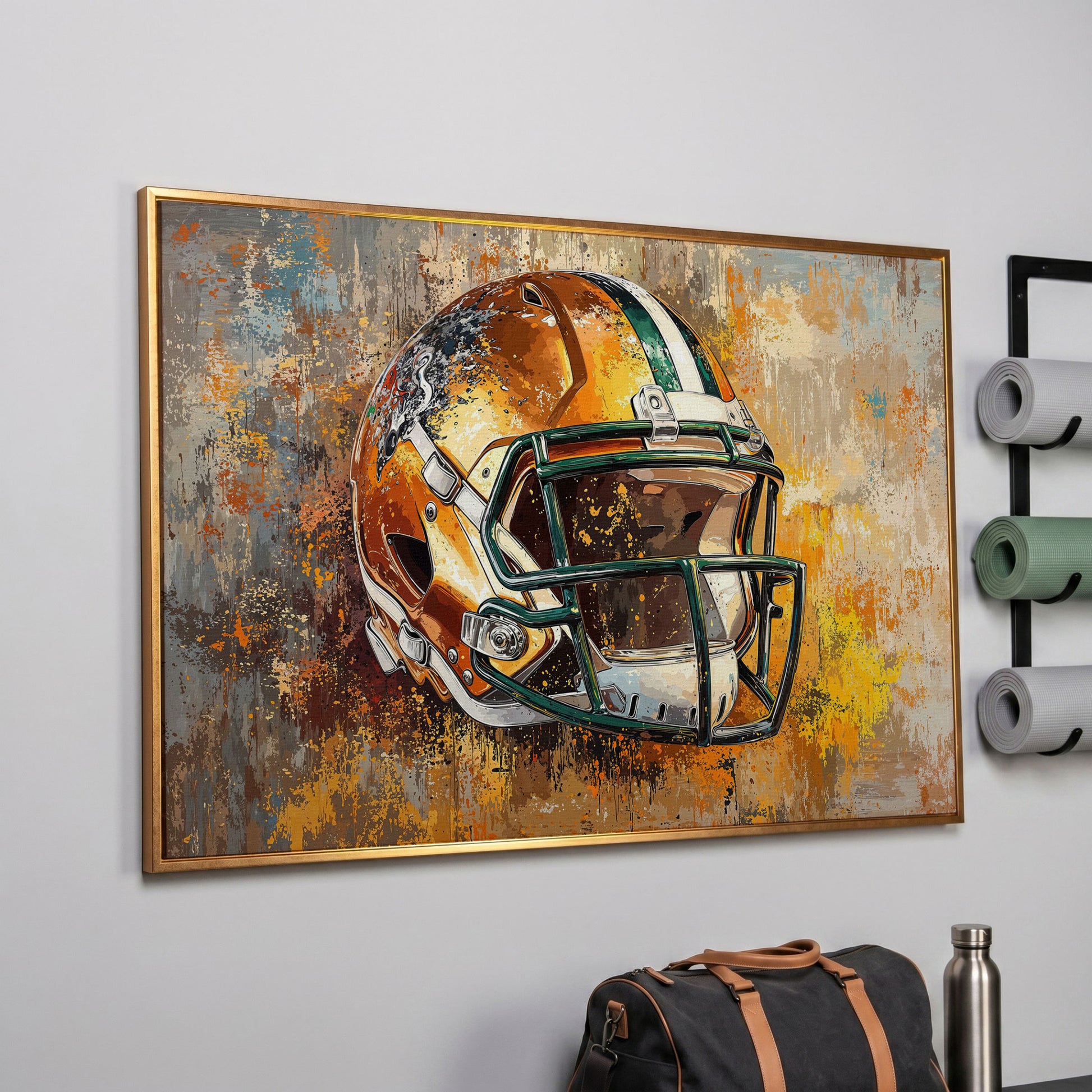 Vibrant Football Helmet Pop Art Canvas in rose gold floating frame