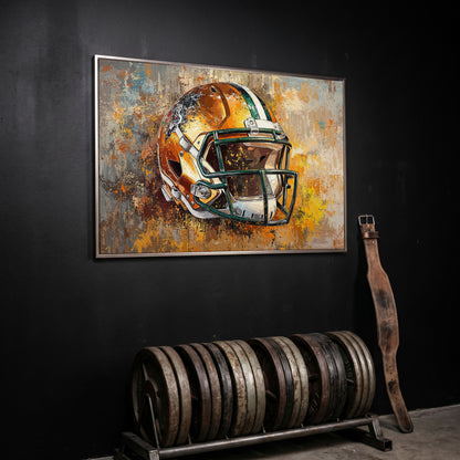 Vibrant Football Helmet Pop Art Canvas in silver floating frame