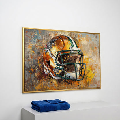 Vibrant Football Helmet Pop Art Canvas in yellow gold floating frame