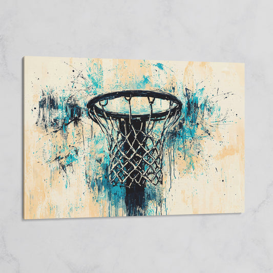 Basketball Hoop Abstract Canvas in Teal & Cream on gallery wrap