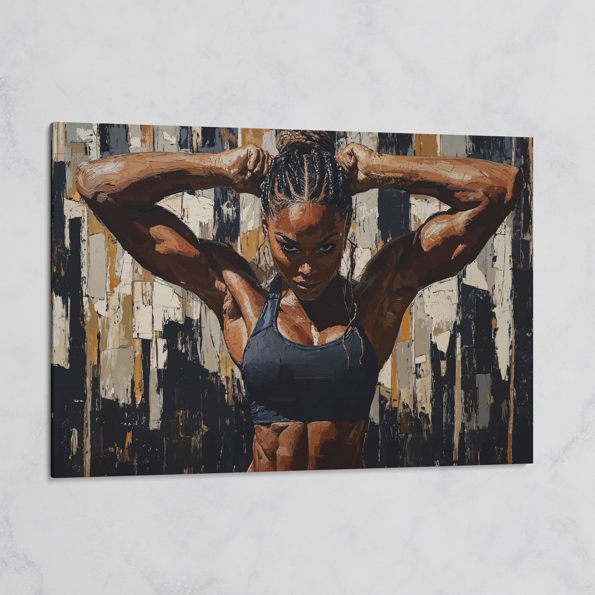 Muscular Woman Portrait Canvas. Espresso & Charcoal on gallery wrap
