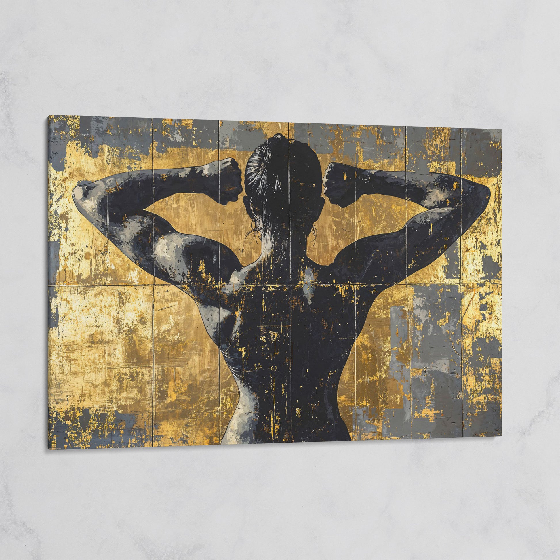 Strong Woman Back View Canvas Print with Gold Accents on gallery wrap