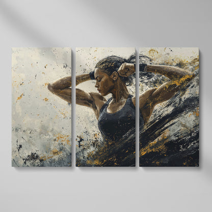Female Athlete in Motion Canvas Wall Art as 3-panel split version