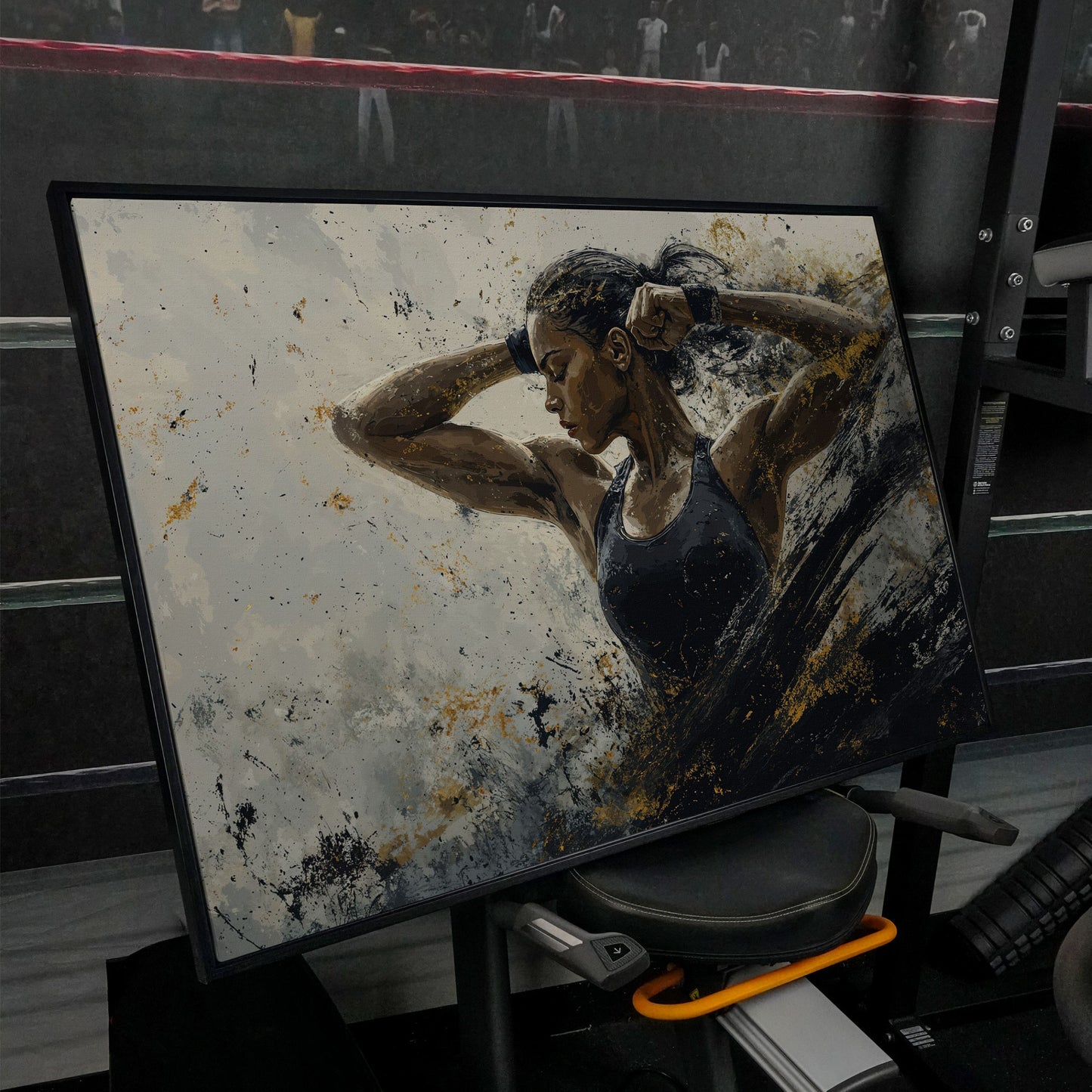 Female Athlete in Motion Canvas Wall Art in black floating frame
