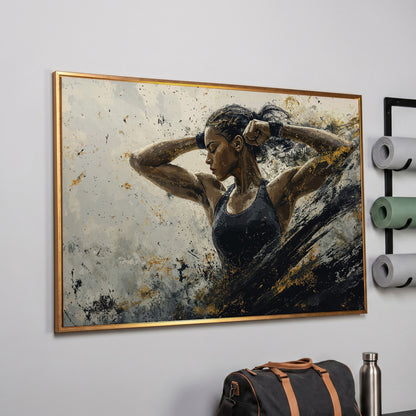 Female Athlete in Motion Canvas Wall Art in rose gold floating frame