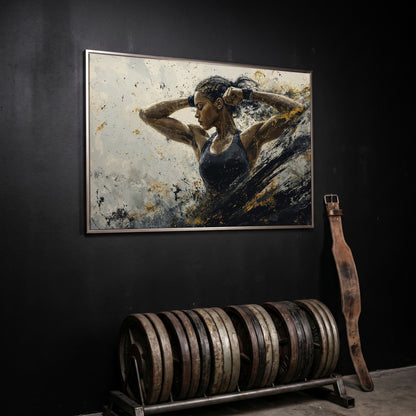 Female Athlete in Motion Canvas Wall Art in silver floating frame