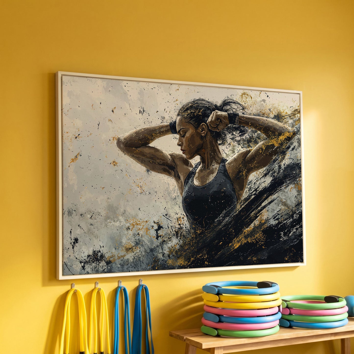Female Athlete in Motion Canvas Wall Art in white floating frame