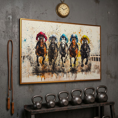 Vivid Jockeys Horse Racing Canvas in antique gold floating frame