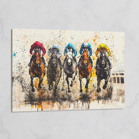 Vivid Jockeys Horse Racing Canvas on gallery wrap