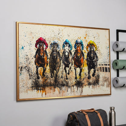 Vivid Jockeys Horse Racing Canvas in rose gold floating frame