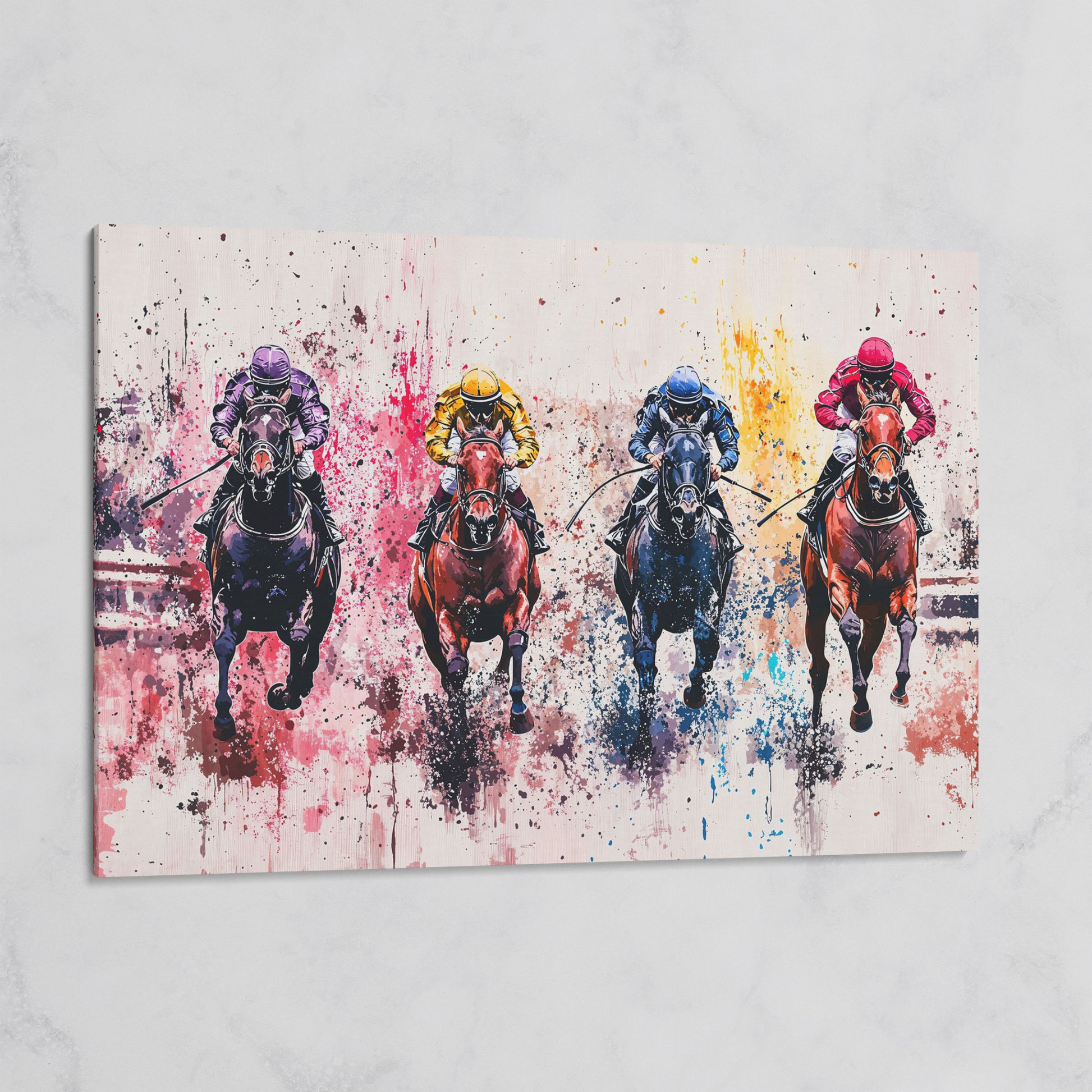 Four Jockeys in Rose, Teal & Sienna Canvas on gallery wrap