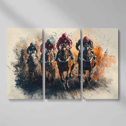 Jockeys Horse Race Canvas Print as 3-panel split version