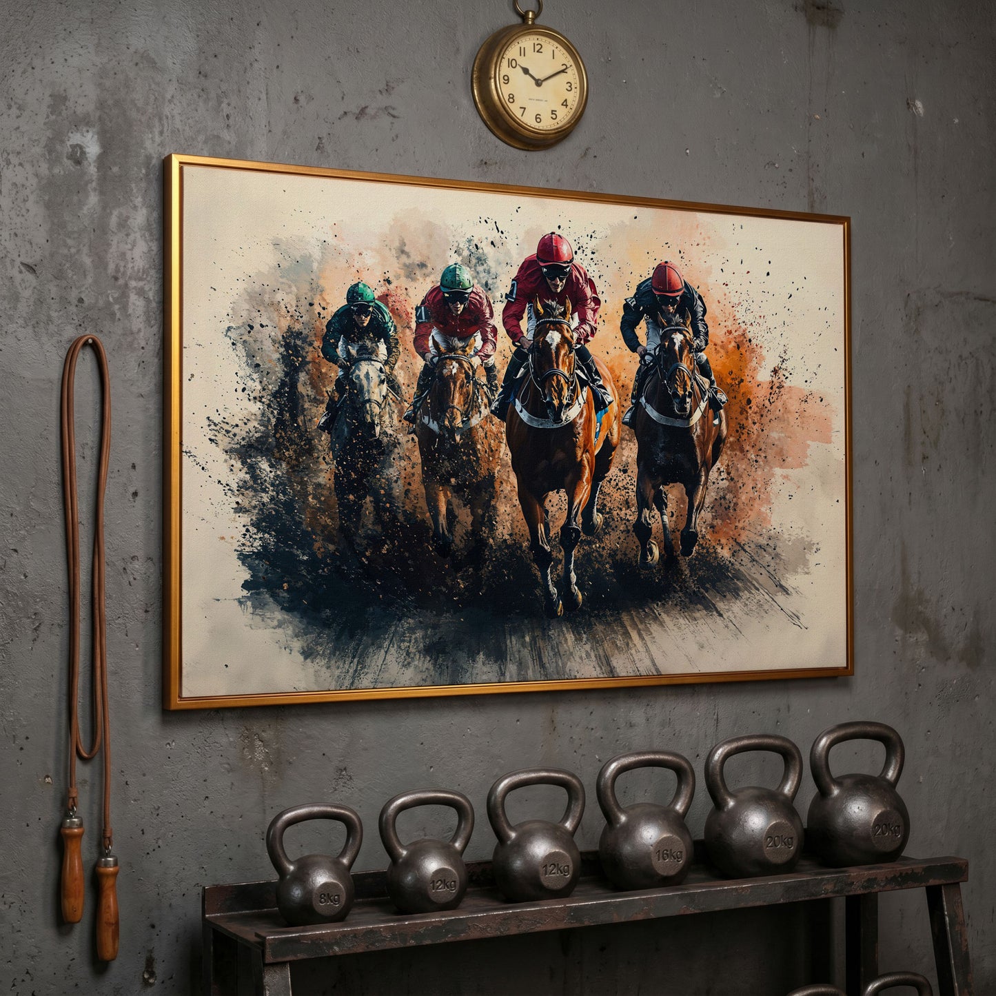 Jockeys Horse Race Canvas Print in antique gold floating frame