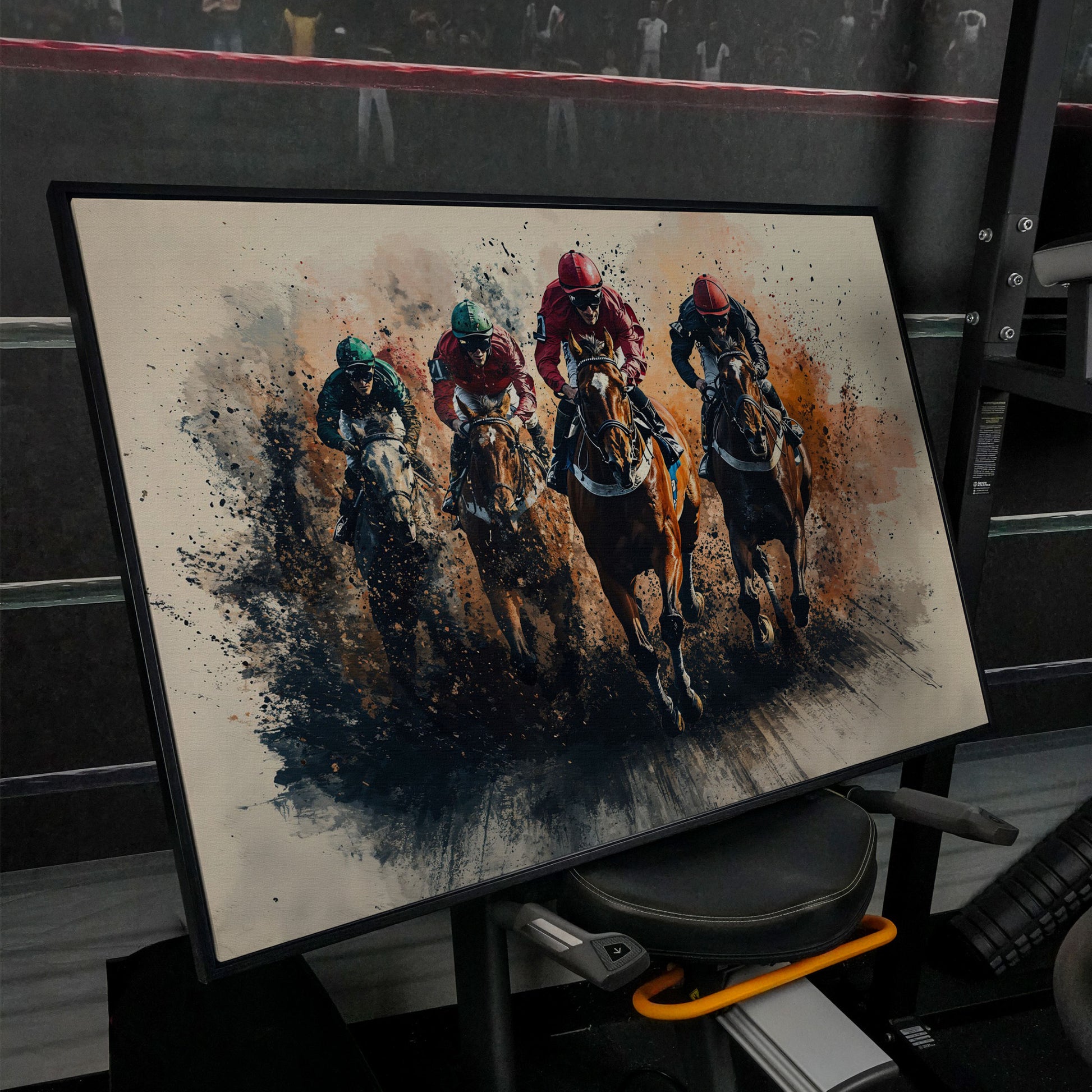 Jockeys Horse Race Canvas Print in black floating frame